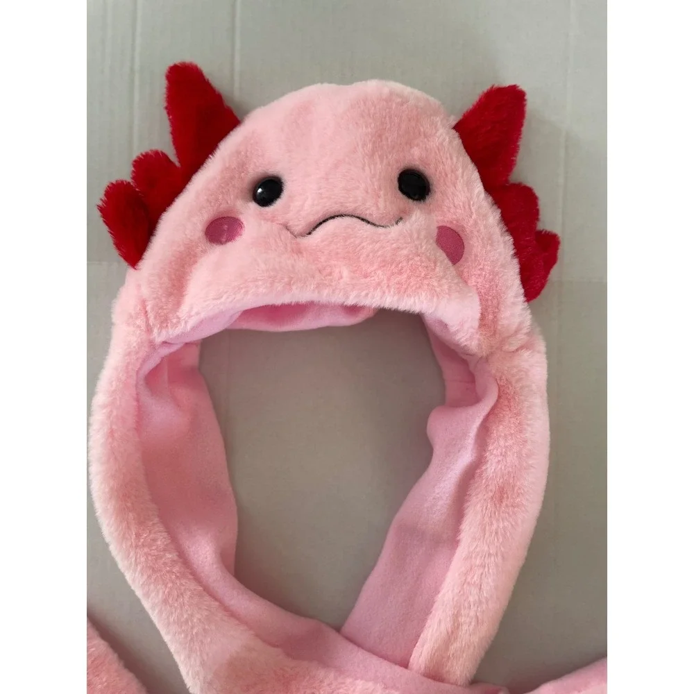 Axolotl Girl  Plush Hoodie Scarf Hat Pink One Size